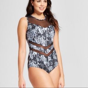 Mesh high neck one piece